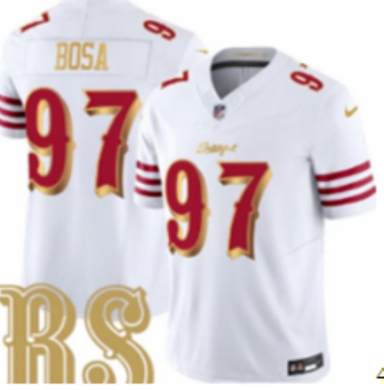 Men 2026 San Francisco 49ers #97 Bosa White Gold 5th generations Nike Limited NFL Jersey style 002